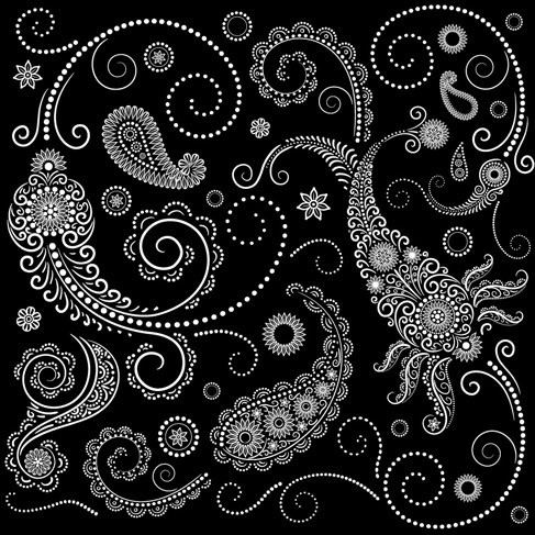 set of black and white paisley pattern vector graphics