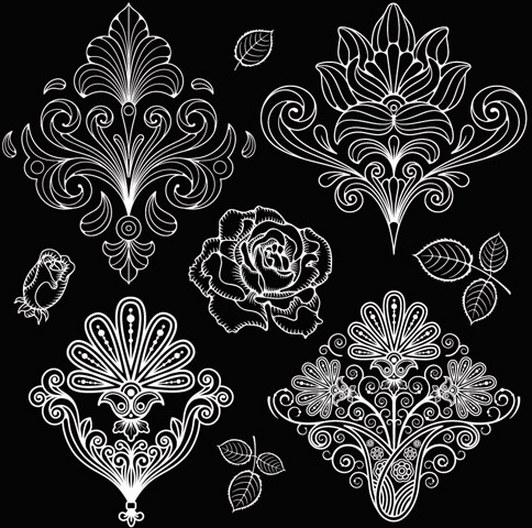 set of black and white paisley pattern vector graphics