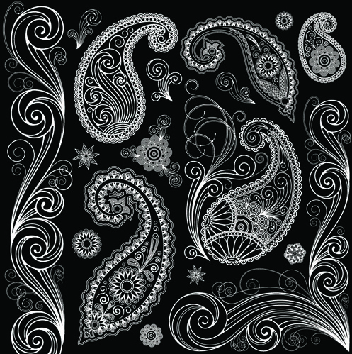 Download Set of black and white paisley pattern vector graphics ...