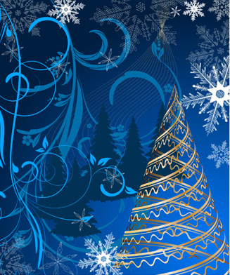 set of blue charm christmas cards vector