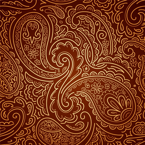 set of brown paisley patterns vector 