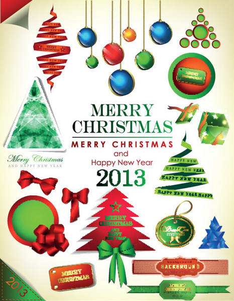set of christmas accessories vector illustration 