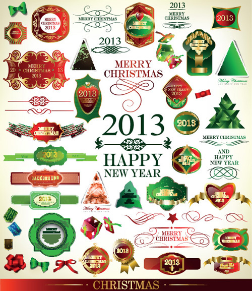 set of christmas accessories vector illustration 