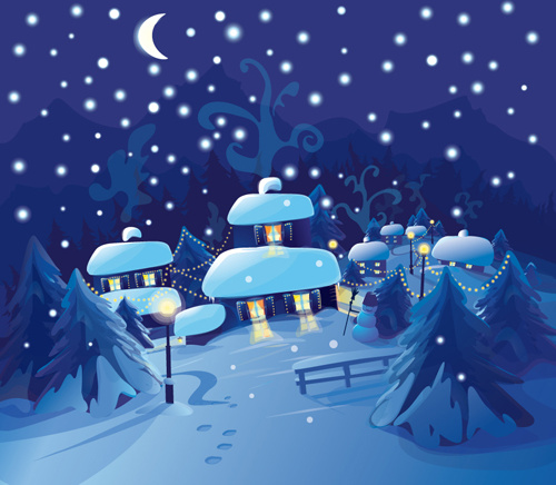 Set of christmas night landscapes elements vector Vectors graphic art ...