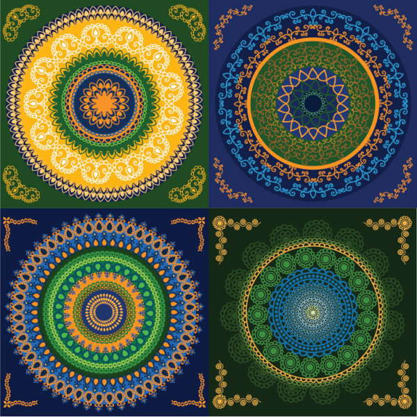 set of circular floral pattern vector