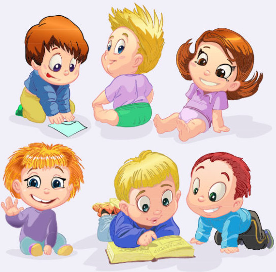 Set of cute cartoon little child vector Vectors graphic art designs in