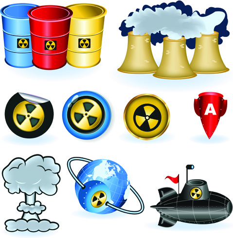 set of danger radiation symbols and icons vector