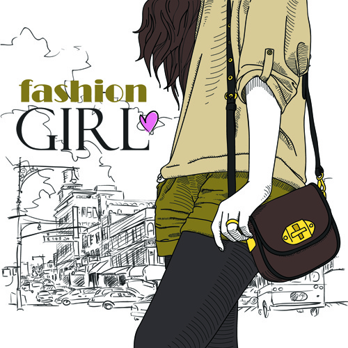 set of different fashion girl vector