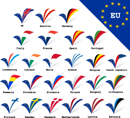 set of european union flag and symbol design vector graphics