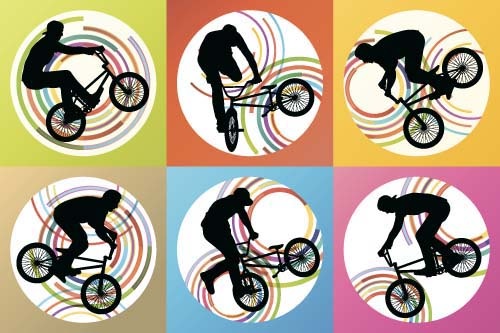set of extreme bikers vector silhouettes