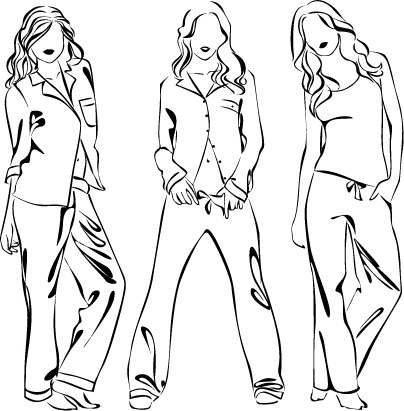 Set of Fashion girl pencil sketch vector 04 free download