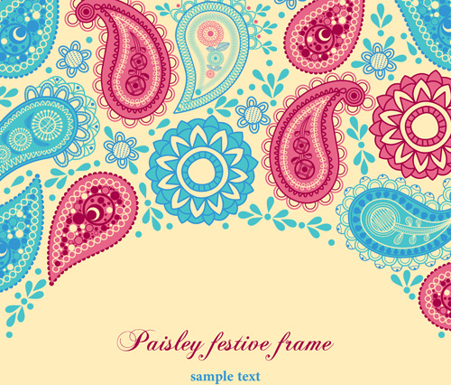 set of floral paisley elements frame vector
