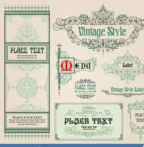 set of frame border ornament element in vintage style vector
