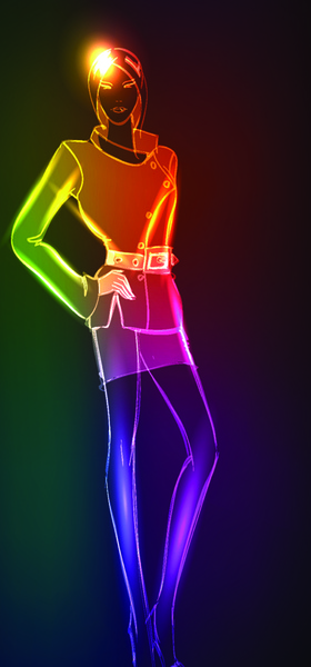 set of girl model drawing neon light vector
