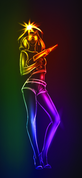 set of girl model drawing neon light vector