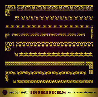 set of golden borders vector 