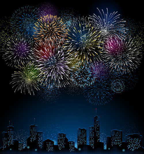 set of holiday fireworks design vector 