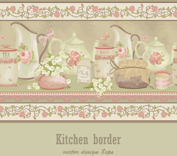 Download Set of kitchen border vector design elements Free vector ...