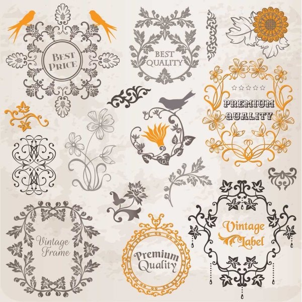 set of labels and ornaments elements vector 