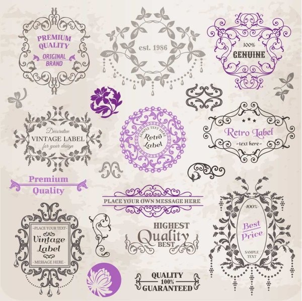 set of labels and ornaments elements vector 