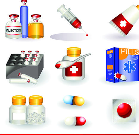 set of medicine elements icons vector