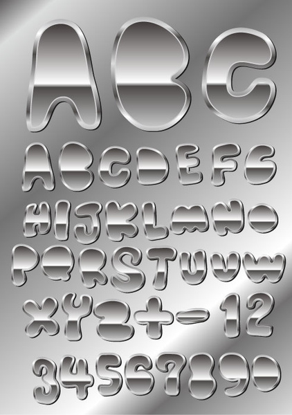 set of metal style alphabet and numeral vector