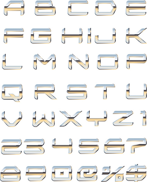 set of metal style alphabet vector art