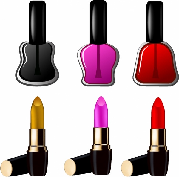 Set of nail polishes and lipsticks