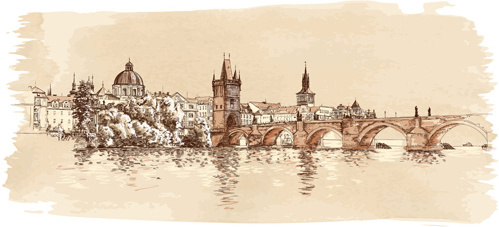 set of old town prague elements vector graphics