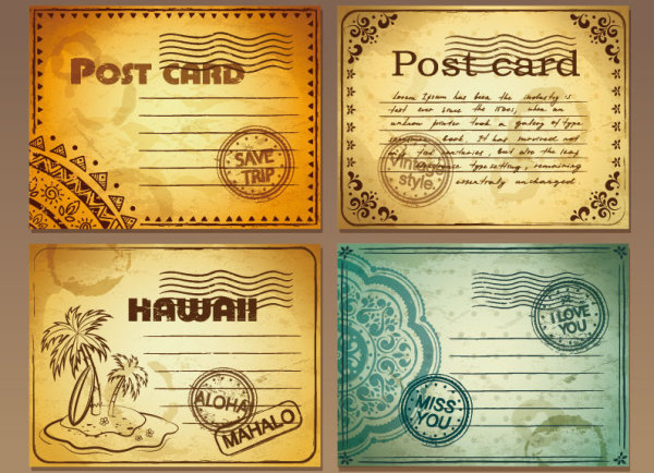 set of retro post card design vector graphic