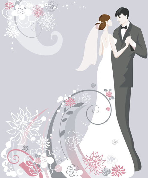 set of romantic wedding vector background