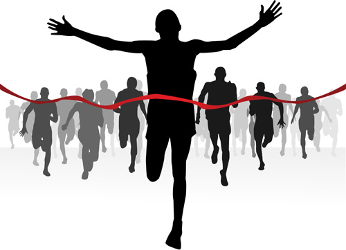 set of running elements people silhouette vector