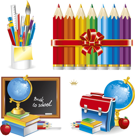 set of school supplies elements vector