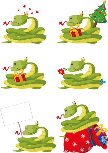 set of snake new year design elements vector