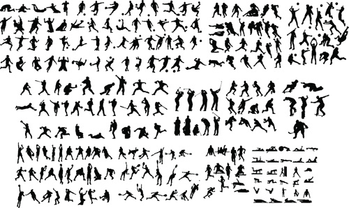 set of sports people silhouette vector