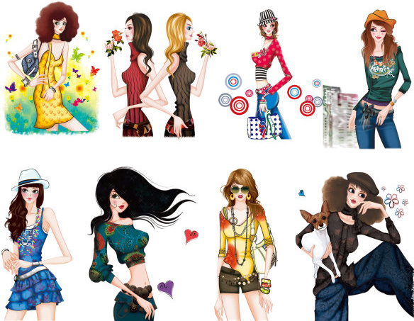 set of stylish female png illustration