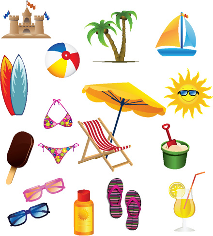 Set of summer seashore elements vector Free vector in Encapsulated ...