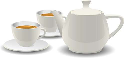 set of teapot and tea cup vector