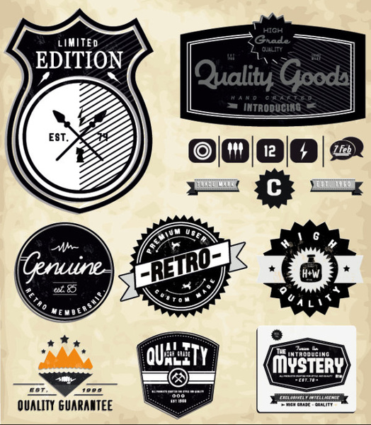 Set of vintage commerce labels stickers Vectors graphic art designs in ...