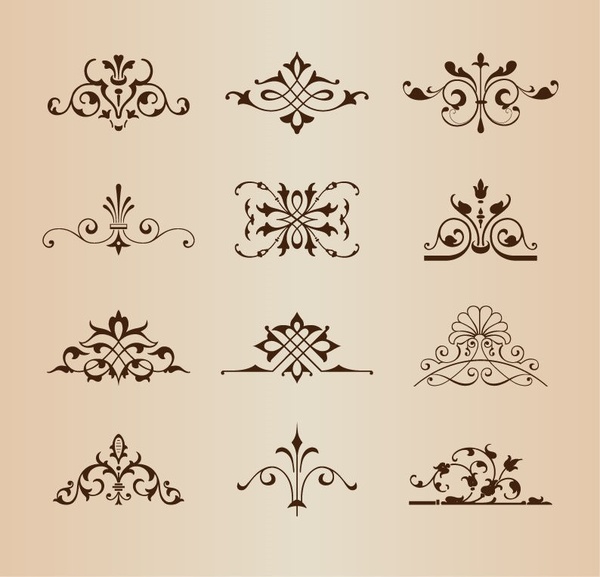 set of vintage floral ornament elements vector illustration