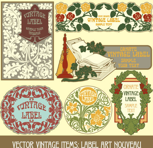 set of vintage items label art vector