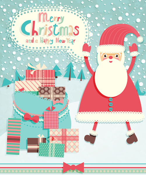 set of vintage merry christmas cards vector graphics 