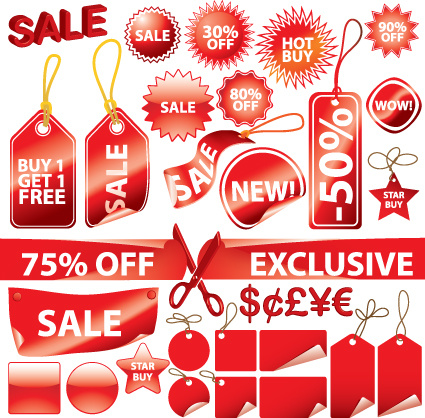 set of vivid price tags and stickers vector