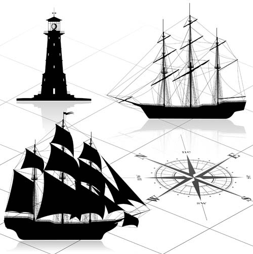 set of vivid sailing vessels design vector