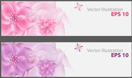 set of vivid shiny floral vector banner