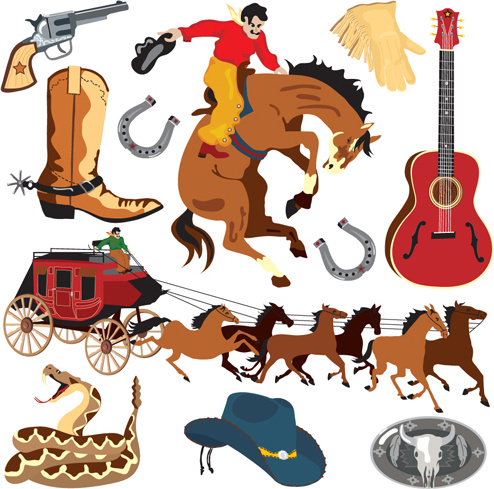 set of wild west elements vector