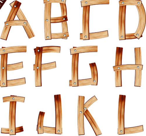 set of wooden alphabet numerals vector
