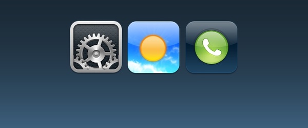 Settings, Weather, Phone iOS Icons
