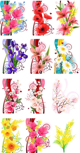 several flowers vector