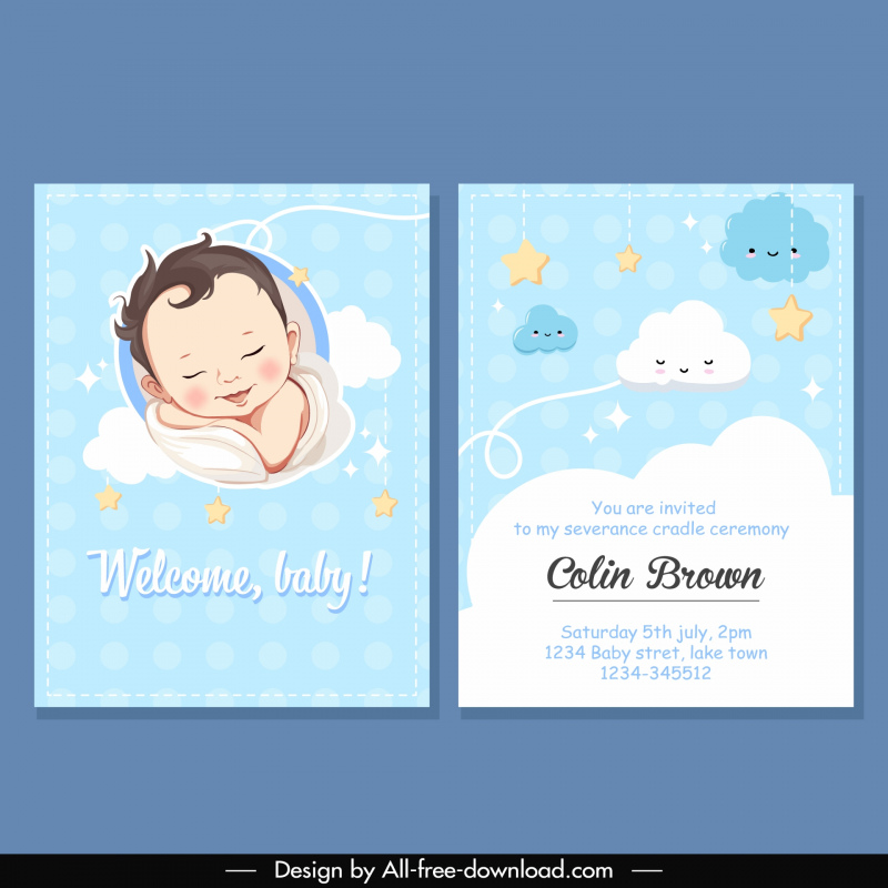severance cradle ceremony invitation card template sleeping child stylized clouds